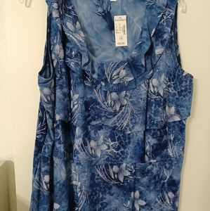 Dressbarn top blue floral with silver sparkle 1X
